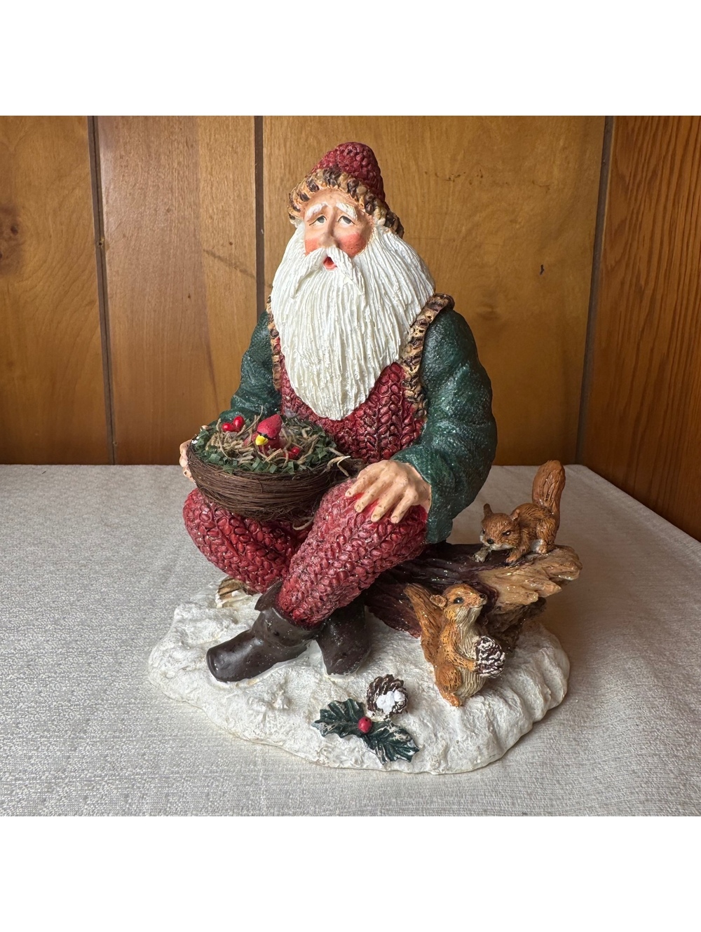 Vintage Santa With Cardinals Squirrels Resin Christmas Figurine Woodland Decor - Picture 2 of 7